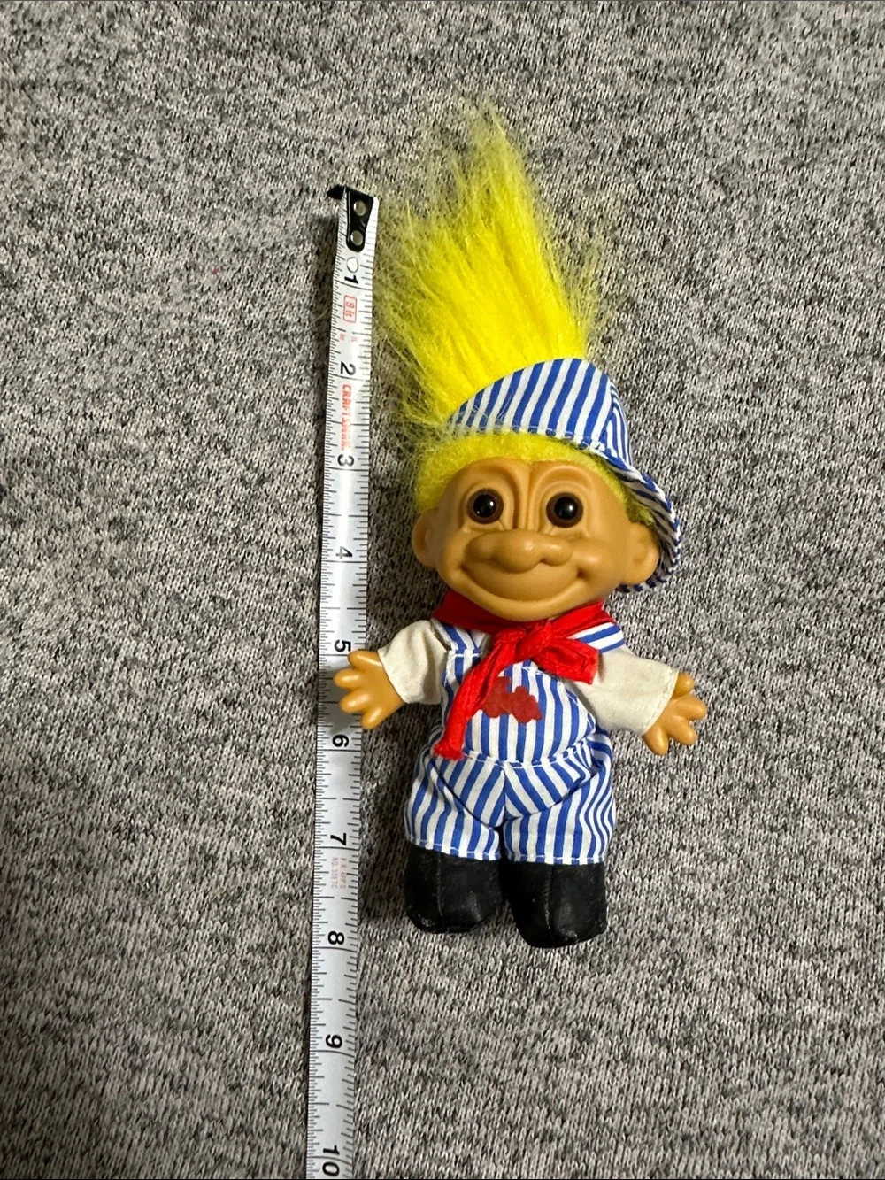 Russ Yellow Hair Stripe Hat Train Engineer Conductor Troll Doll